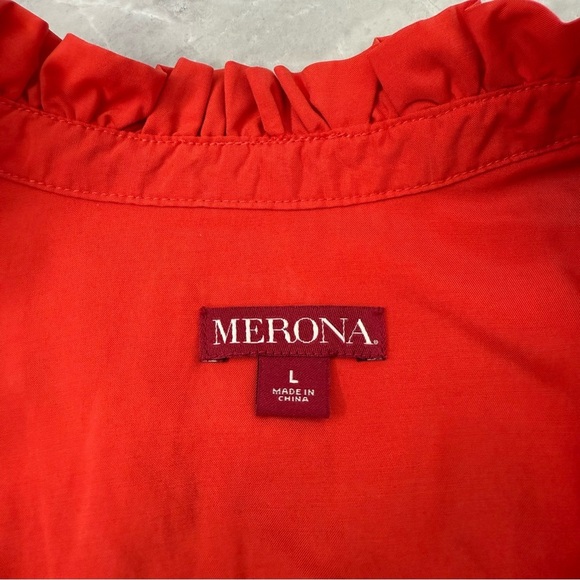 Women’s Merona Target Ruffle Neck Button Tie Long Sleeve Shirt Large - Picture 13 of 16
